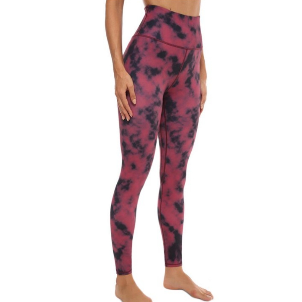 Black and Maroon Tie Dye Workout Leggings, Size M